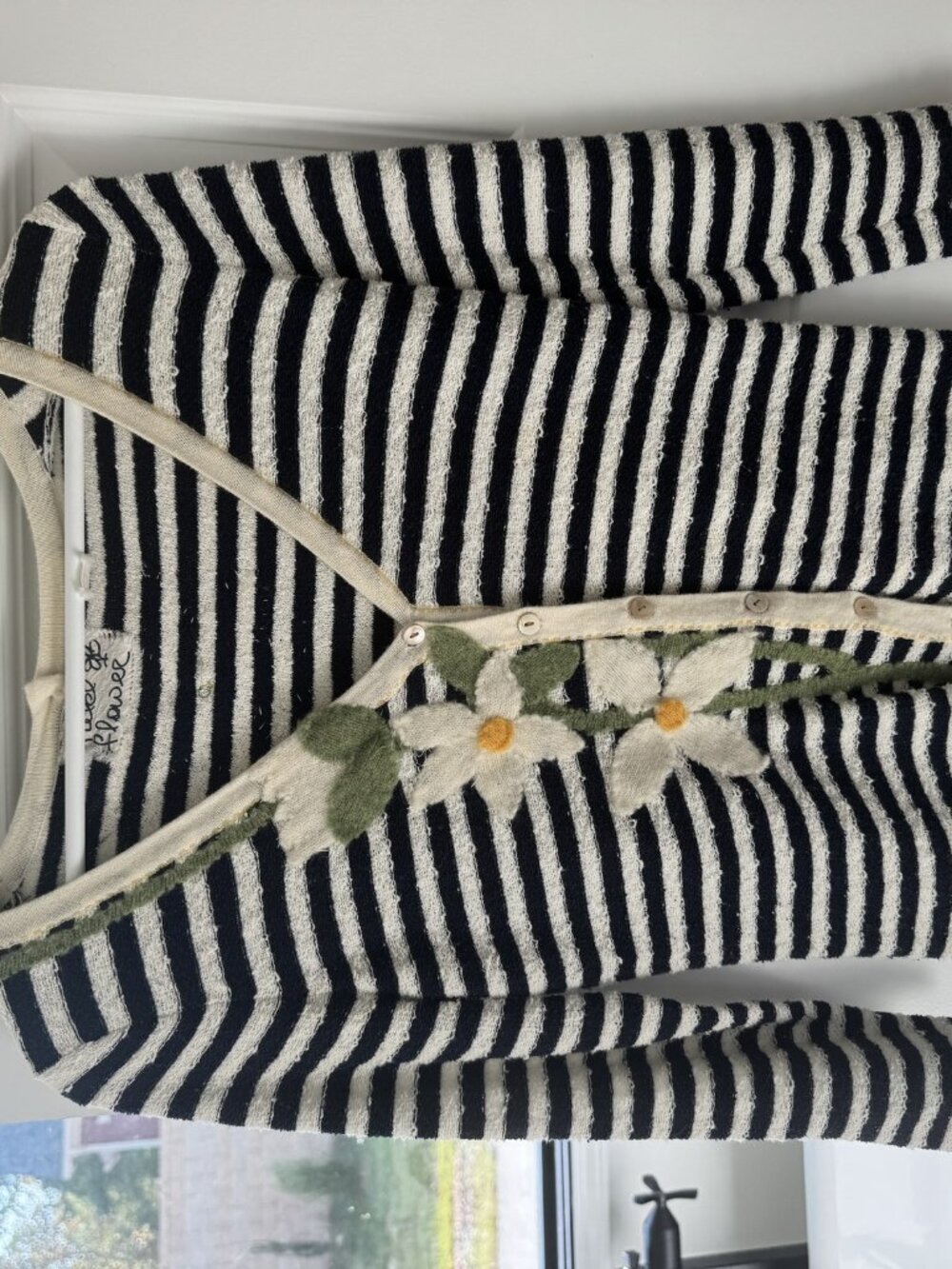 Anthropologie Field Flower Striped Daisy Applique Cardigan XS
